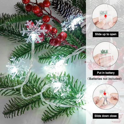 Christmas Snowflake String Lights – 20ft 40 LED Battery Operated Xmas Decor