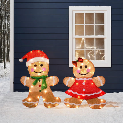 2-Piece Lighted 23" Gingerbread Men – Outdoor Xmas Yard Decorations