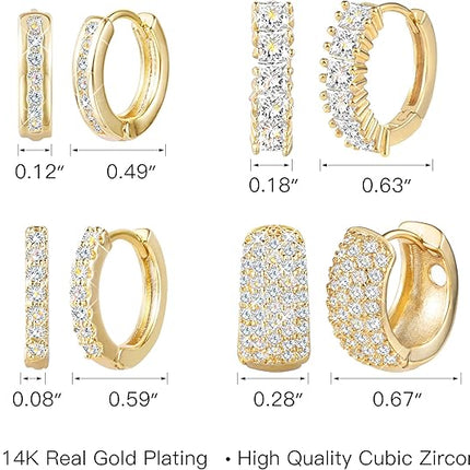 Small Gold Hoop Earrings Set for Women Diamond Pave Gold Hoops Silver Post