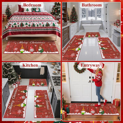 3-Piece Christmas Kitchen Rug Set – Santa Gnome Washable Non-Slip Mats
