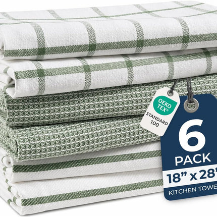 6 Pack Olive Cotton Kitchen Towels 18x28 Inch Absorbent Dish Tea Towels