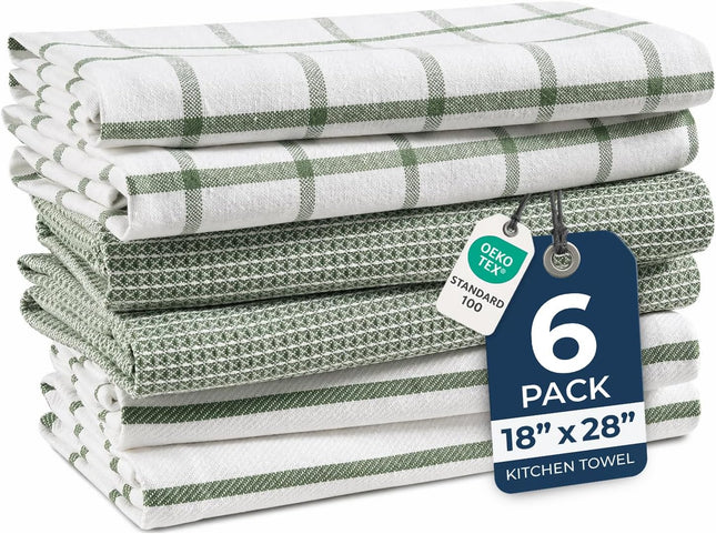 6 Pack Olive Cotton Kitchen Towels 18x28 Inch Absorbent Dish Tea Towels