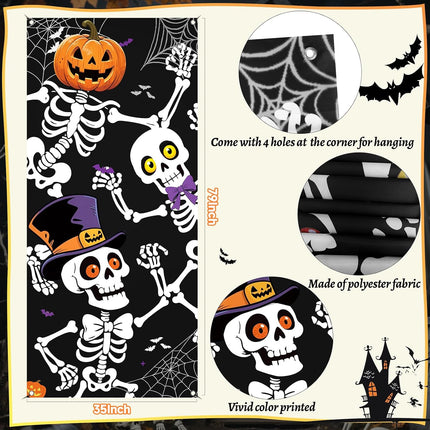 79x35in Halloween Skeleton Door Cover, Spooky Sign Banner for Haunted House Decor