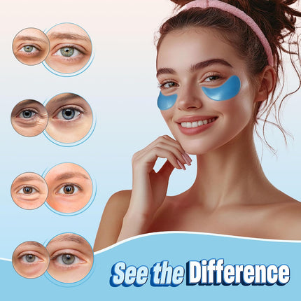 60PCS Under Eye Patches with Collagen & Hyaluronic Acid, Eye Masks Puffiness & Dark Circles, Blue