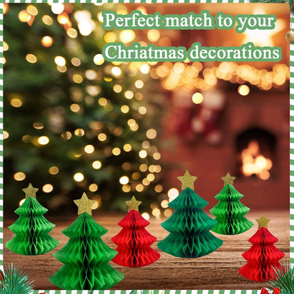 6-Pack Honeycomb Paper Christmas Trees, Red & Green Mini Tabletop Holiday Decor