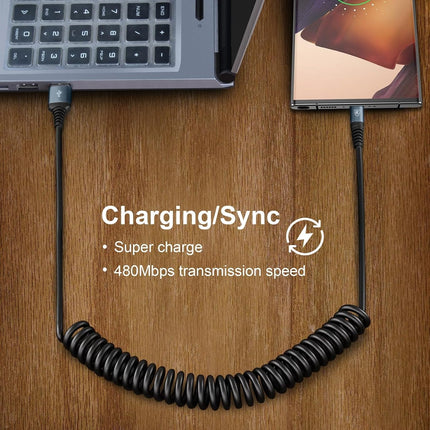 2-Pack 3ft Coiled USB A to USB-C Fast Charging Cable for iPhone & Samsung
