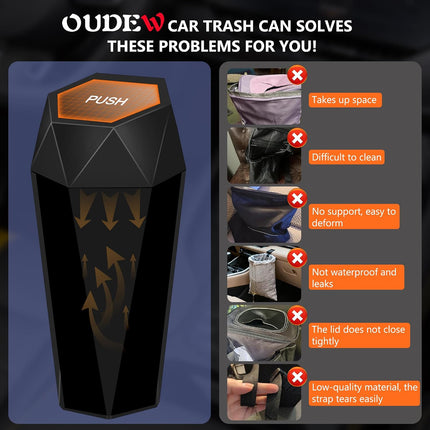 2 Pack Car Trash Can with Lid, Leakproof, 30 Bags, Black, Small Auto Organizer
