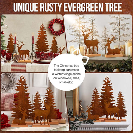5Pc Metal Christmas Table Decor Rustic Tree & Deer Centerpieces for Shelf/Fireplace