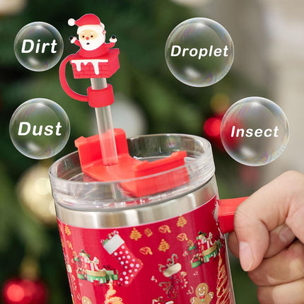6PCS Christmas Straw Covers for Stanley 30/40oz Tumblers – Silicone 10mm Toppers