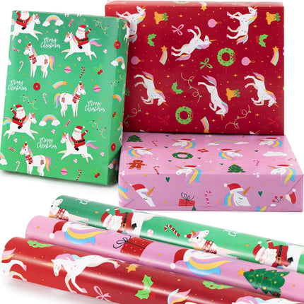 3PCS Festive Unicorn Wrapping Paper – Magical Christmas Gift Wrap for Kids