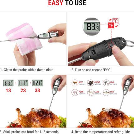 TP02S Digital Food Thermometer – Long Probe for Meat, Baking & Candy