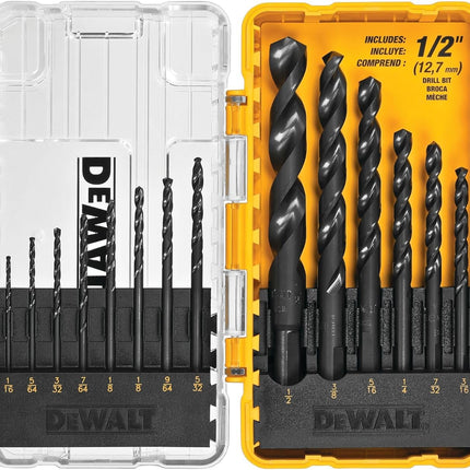 14pc Drill Bit Set with 3 Flat Shank 135° Split Point for Wood Metal Plastic
