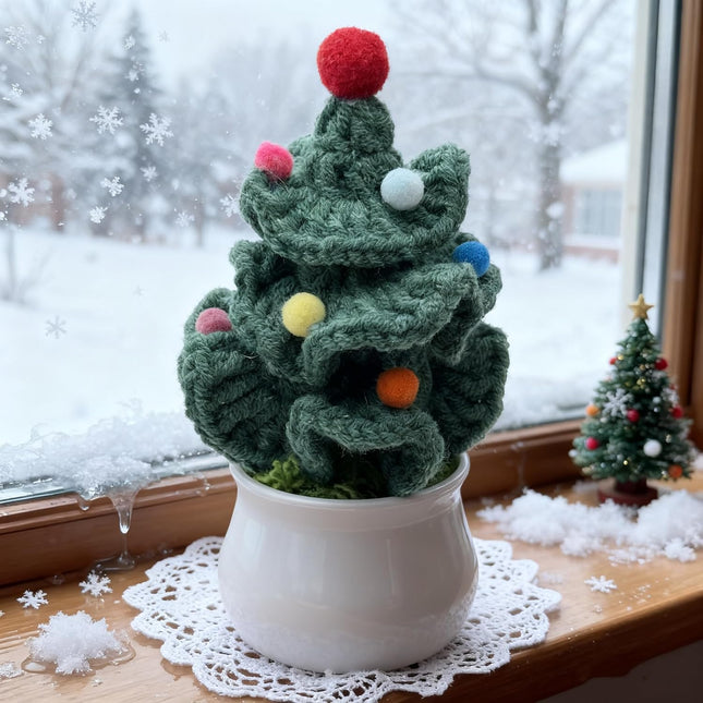 Mini Crochet Christmas Tree – Eco-Friendly Knit Tabletop Holiday Decoration