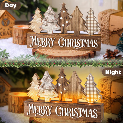 Rustic Lighted Wooden Christmas Tree Decor, Perfect Xmas Table & Office Centerpiece