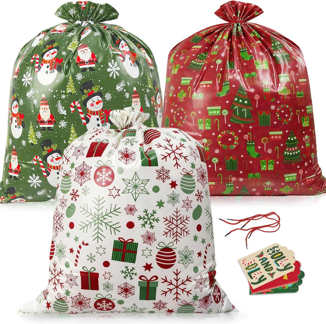 3 Pack Large Christmas Gift Bags – 36×44" Reusable Jumbo Holiday Sacks