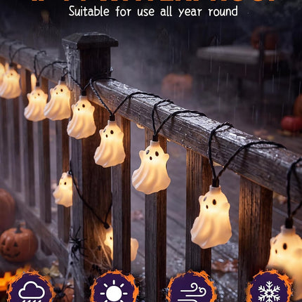 8.5FT Halloween Ghost String Lights, 10 White Ghosts, Waterproof Indoor Outdoor Decor