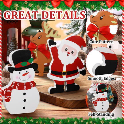 Snowman Christmas Decorations for Indoor, Set of 3 Wooden Winter Tiered Tray Decor