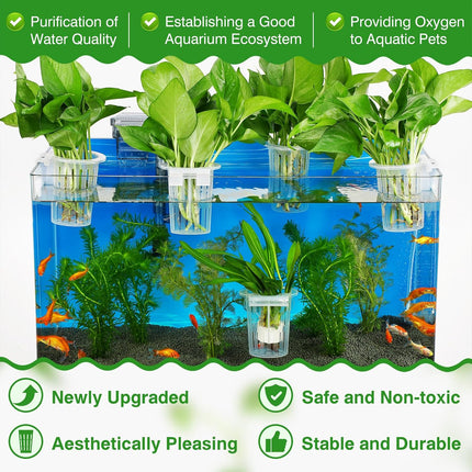 2 Pack Large Aquarium Plant Holder, Clear PP Planter with Hooks and Suction Cups