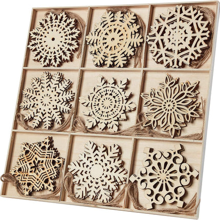 27-Piece Wooden Snowflake Ornaments – Christmas Hanging Embellishments for Holiday Crafting