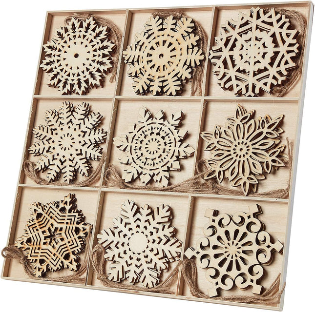 27-Piece Wooden Snowflake Ornaments – Christmas Hanging Embellishments for Holiday Crafting