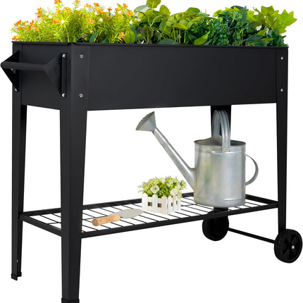 Mobile Elevated Garden Bed with Shelf, Wheels & 400LB Load Capacity
