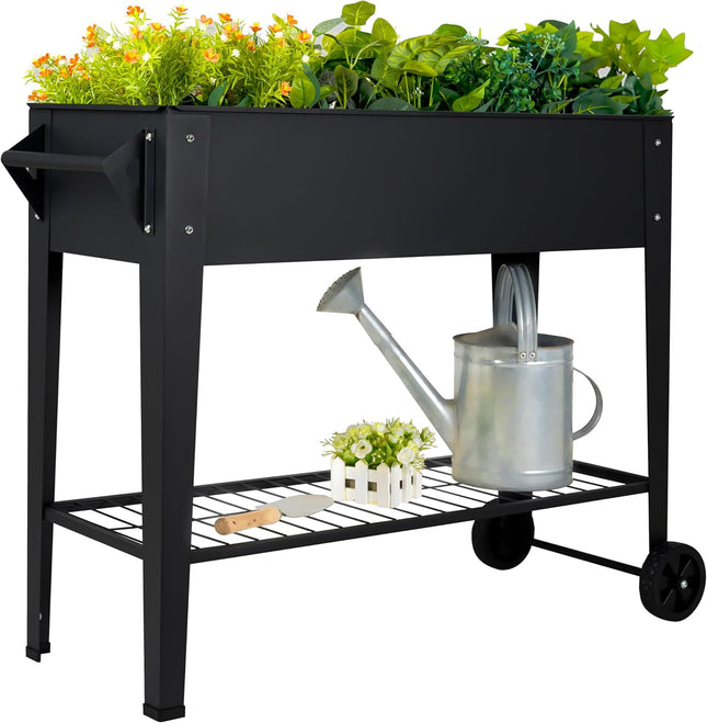 Mobile Elevated Garden Bed with Shelf, Wheels & 400LB Load Capacity
