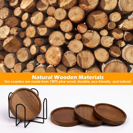 4-Piece Wooden Drink Coasters with Holder – Absorbent Table Protection Set