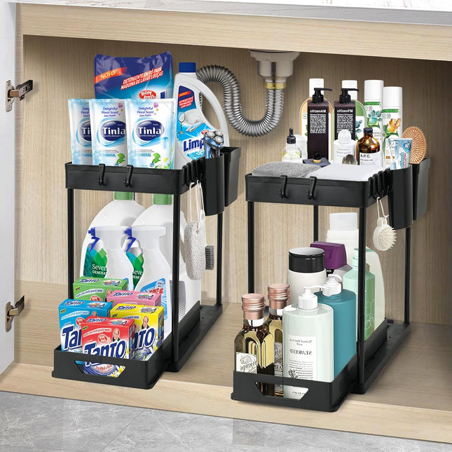 2-Pack Under Sink Organizer – 2-Tier Sliding Rack for Bathroom & Kitchen
