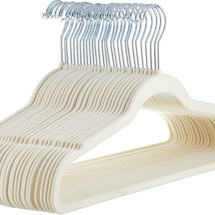30 Pack Slim Velvet Non Slip Clothes Hangers Ivory Beige Space Saving Closet