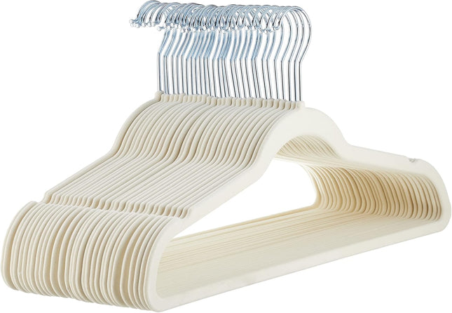 30 Pack Slim Velvet Non Slip Clothes Hangers Ivory Beige Space Saving Closet