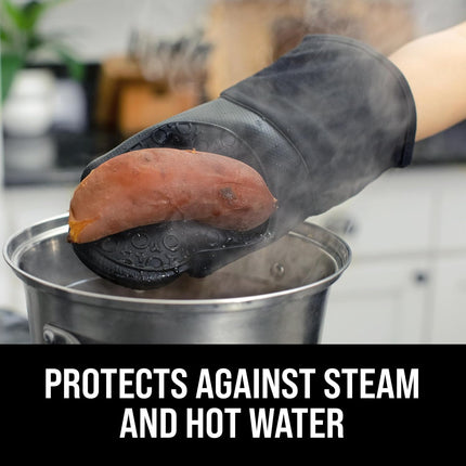 Ultra Heat Resistant Silicone Oven Mitts – 13.7", Cotton Lined, Black