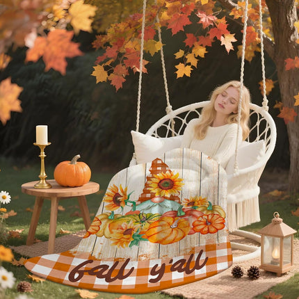 Soft Fall Throw Blanket 50x60, Pumpkin & Gnome Design for Couch Sofa or Travel