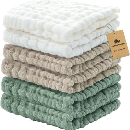 6-Pack Muslin Baby Washcloths, 100% Cotton, Soft Absorbent Burp & Bath Cloths, 12x12"