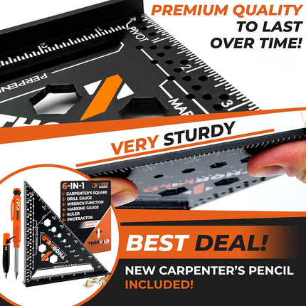 6-in-1 Carpenter Square – T-Square, Ruler, Protractor & Multi-Tool Kit