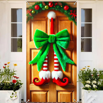 Christmas Door Cover 71x35" – Elf Legs Hanging Banner for Festive Front Door Decor