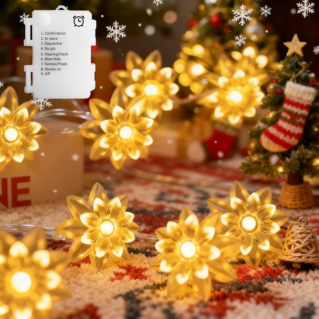 Battery Operated Flower String Lights 158" 40LED Lotus Fairy Lights Timer