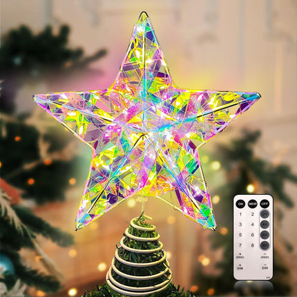 Christmas Tree Topper – LED Star with Remote Control & 8 Lighting Modes for a Glowing Tree