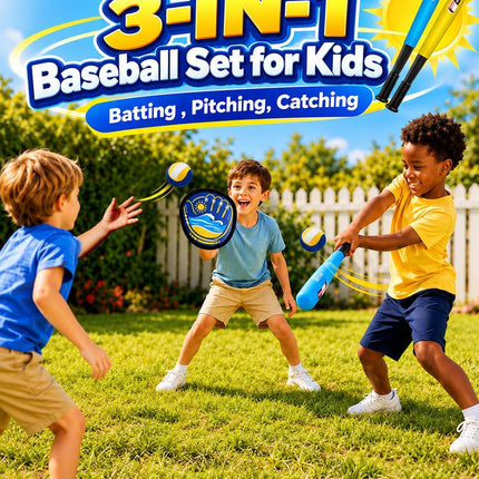 Kids Baseball Toss and Catch Set, 4 Sticky Gloves, 4 Balls, 2 Bats & Carry Bag