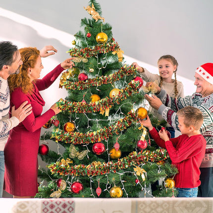 6 Pcs 39.4ft Christmas Tinsel Garland – Red, Green & Gold Metallic Decor