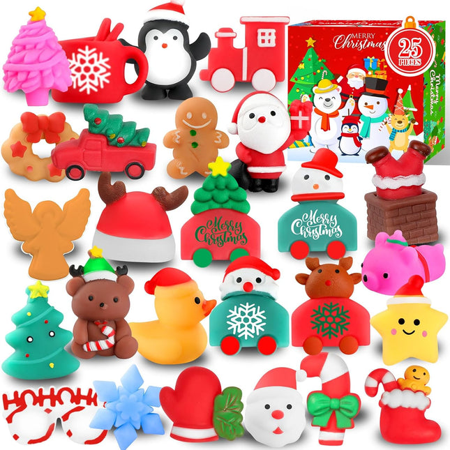 25-Pack Christmas Mochi Squishy Toys – Kawaii Animals Party Favors