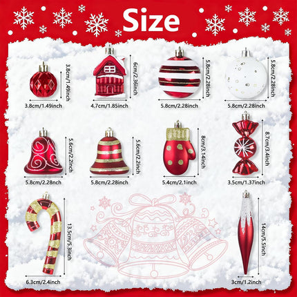 16PCS Red and White Christmas Ornaments Set with Hanging Strings for Tree
