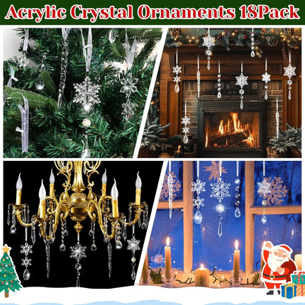 18Pcs Acrylic Crystal Snowflake Ornaments for Christmas Tree Decorations