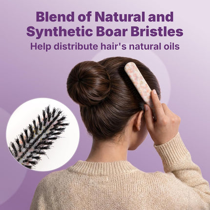 3-Piece Hairbrush Set – Boar Bristle, Volume Brush & Rat-Tail Comb, Floral