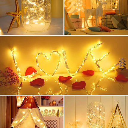 Minetom 6-Pack Firefly Lights – 7ft 20 LED Waterproof Silver Wire for DIY & Weddings