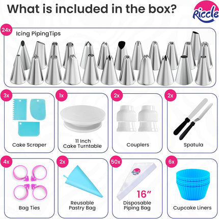 94Pcs Cake Decorating Kit with Turntable Piping Bags Tips Icing Tools Set