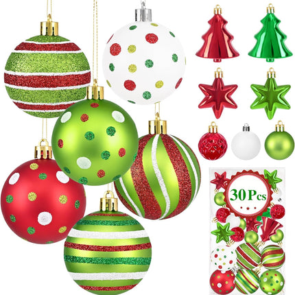 30PCS Red and Green Christmas Ball Ornaments, Holiday Tree Decorations