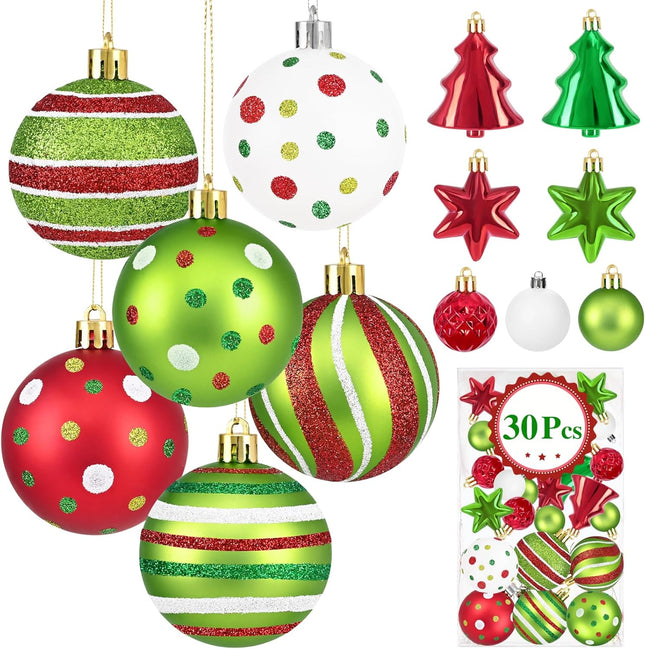 30PCS Red and Green Christmas Ball Ornaments, Holiday Tree Decorations