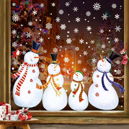Christmas Window Clings Snowman & Snowflakes Static Stickers Decor