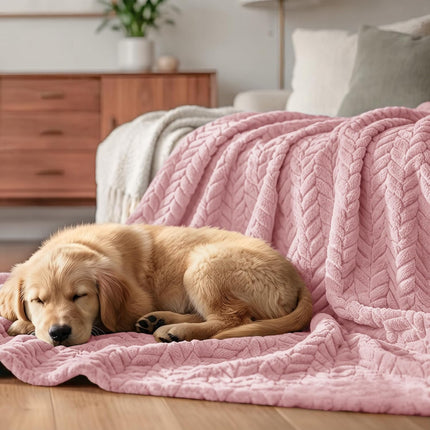 Pink Fleece Throw Blanket 50x70, Soft Plush Flannel Leaves Pattern, Couch Sofa Bed
