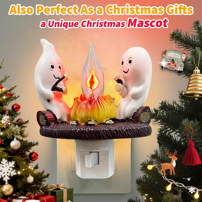 Ghost Campfire Night Light – Flickering Spooky Candle Plug-In Decor